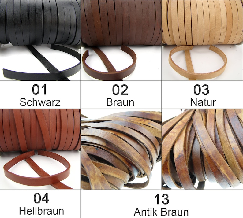 Flaches Lederband, 10 mm Breit - sehr stabil in verschieden Längen und Farben