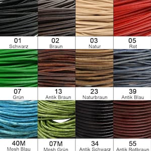 Leather straps 3 mm diameter - vegetable tanned, leather straps for leather chains, jewelry, color selectable - braiding and creative projects