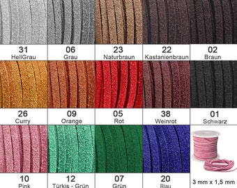 Soft suede strap, suede strap flat 3 mm x 1.5 mm - colors selectable