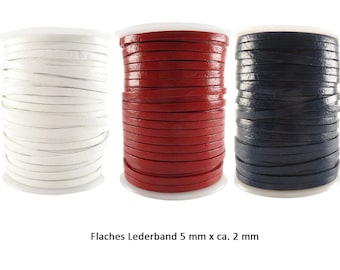 Lederband flach | Breite 5 mm | Dicke ca. 2 mm | Farbe & Länge wählbar | sehr stabil - Für Schmuck u. DIY-Projekte - vegetabil gegerbt