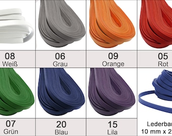Lederband flach | Breite 10 mm | Dicke ca. 2 mm | Farbe & Länge wählbar | sehr stabil - Für Schmuck u. DIY-Projekte - vegetabil gegerbt