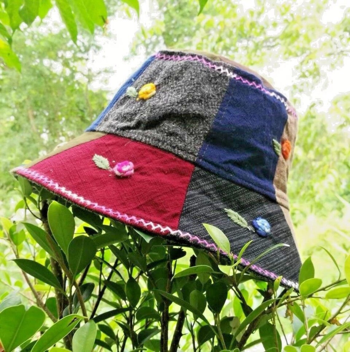 Hill Tribe Sun Hat Handmade Cotton Cap Hmong Thai Made Etsy