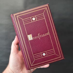 Les oeuvres poétiques de Longfellow, reliure cuir 1907, livre de poésie antique Longfellow