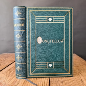 Les oeuvres poétiques de Longfellow, reliure cuir 1912, livre de poésie antique Longfellow