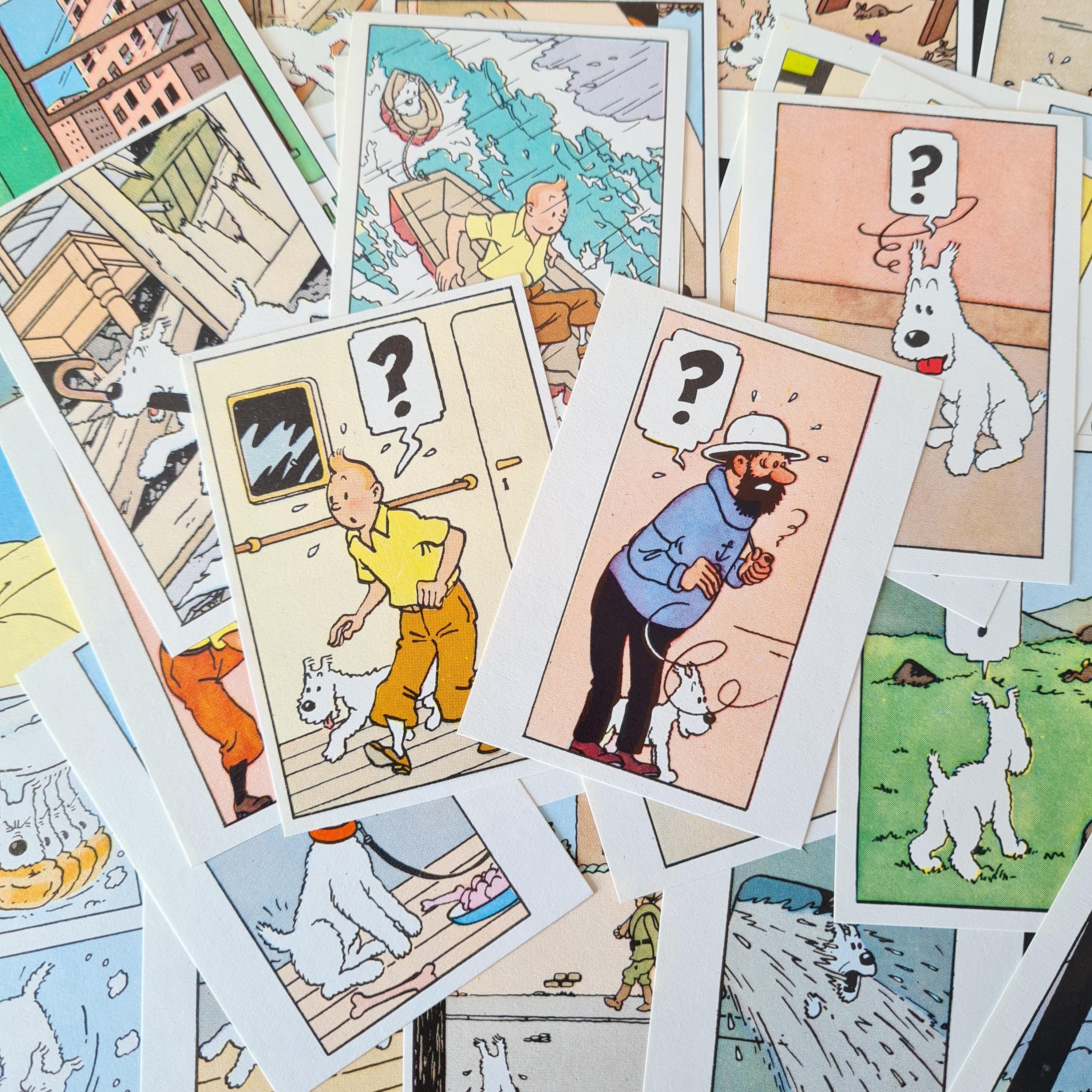 Vintage Tintin Prints, Vintage Original Tintin & Snowy Complete Set of 64 Gum Wrapper Inserts from 1964, Tintin Prints, Tintin Cards
