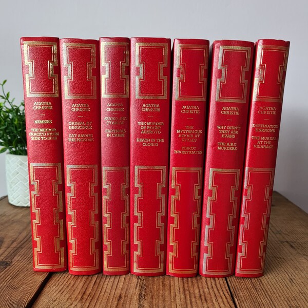 Agatha Christie verzamelde werken (kies uw titel), vintage geïllustreerde Agatha Christie hardback boeken met kunstlederen decoratieve binding