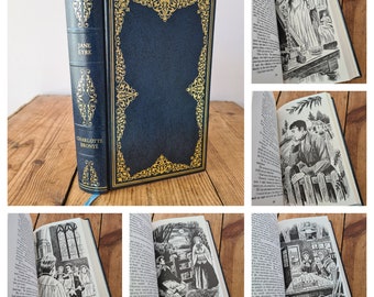 Jane Eyre by Charlotte Bronte, Vintage Illustrated Jane Eyre with Faux Leather Decorative Binding