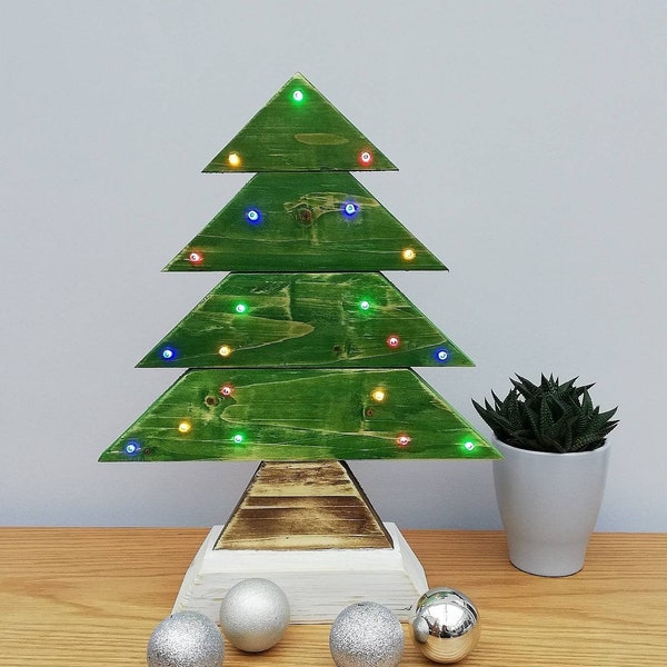 Green pallet wood Christmas tree, Light up, Reclaimed wood standing tree, Christmas decor, Multi Colour lights, Christmas tree decoration