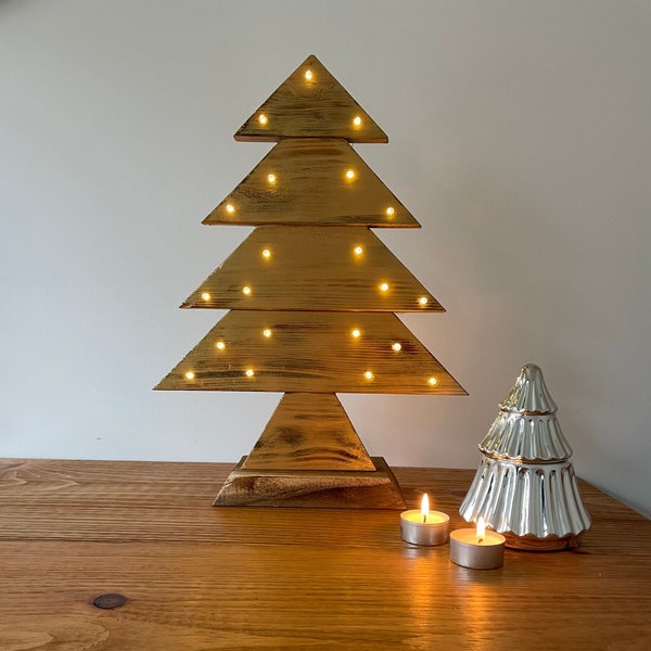 Gold wooden Christmas tree, Pallet wood tree, Light up tree, Reclaimed wood tree, Christmas decorations, Gold brown Christmas tree decor