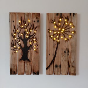 Tree Light Up Pallet Wood Wall Art Burnt Rustic Wooden Nature Etsy