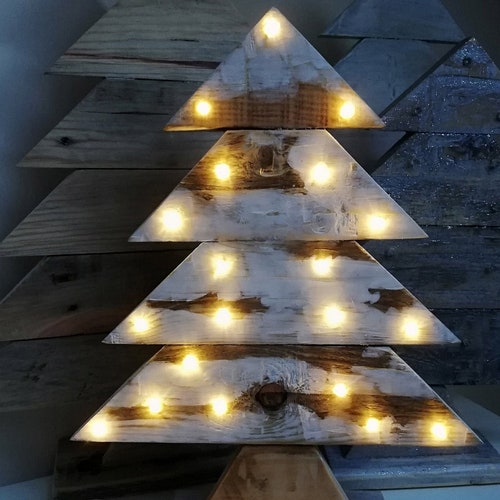 Wooden Light up Christmas Tree Reclaimed Pallet Wood Tree Etsy UK