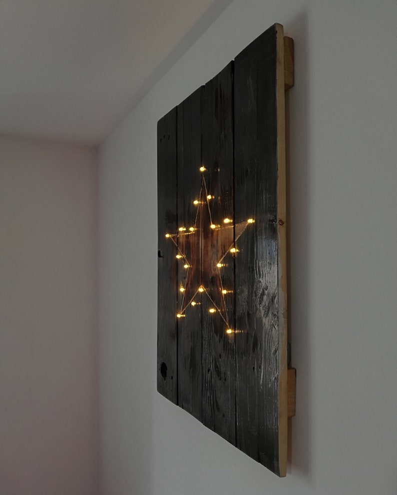 Pallet wall art Star Light up wood star Reclaimed wood wall Etsy