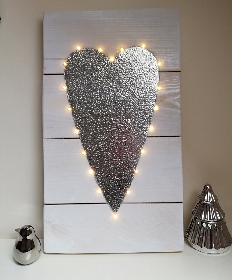 Metal Heart Wall Decor Pallet Wood Light up Wall Art White Etsy