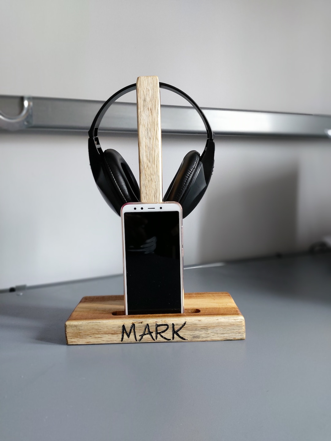 Phone Headphone Stand Holder Personalised Reclaimed Oak Etsy UK