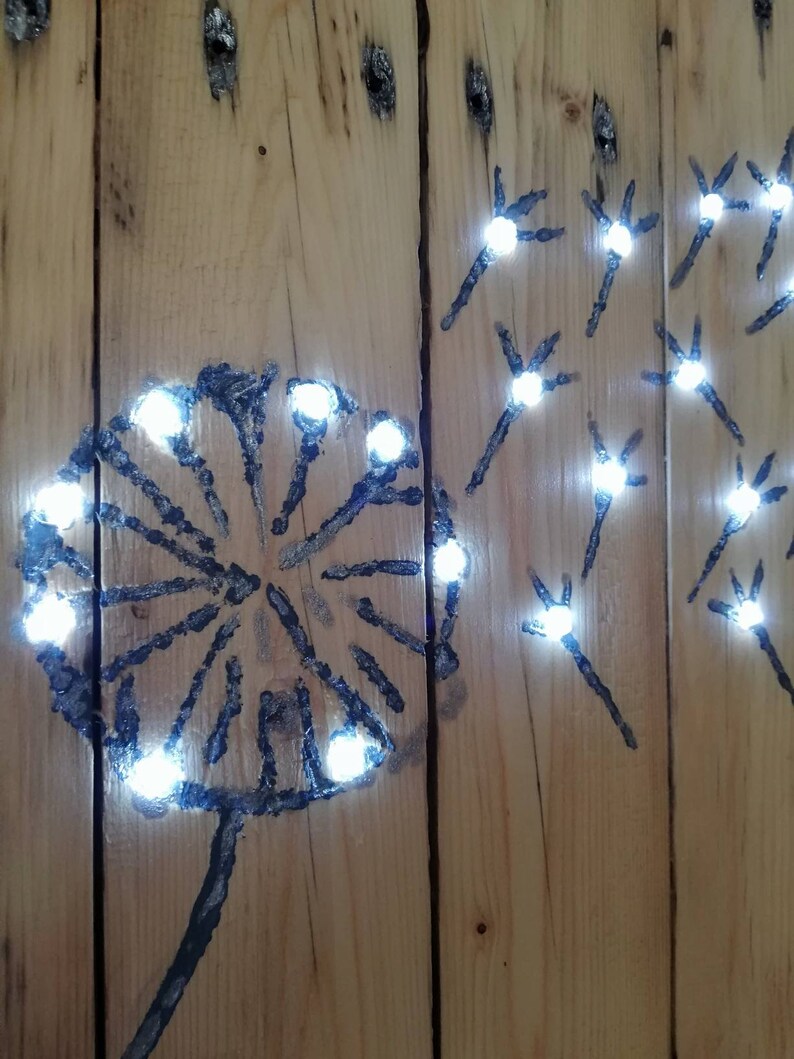 Dandelion pallet wall art Floral decor Light up wood wall Etsy