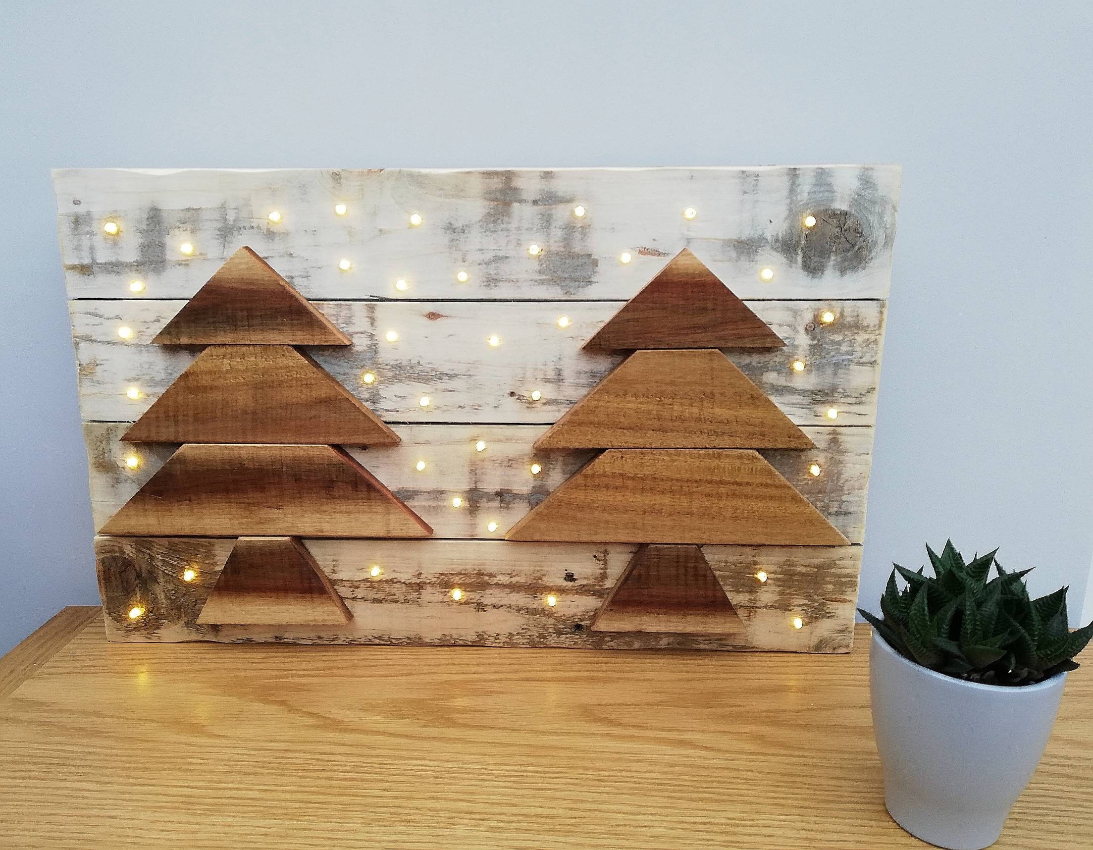 Christmas pallet wood wall decor Light up Christmas tree wall Etsy