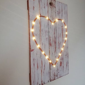 Heart wall art, Pallet wood art, Shabby Chic decor, Reclaimed wood, Rustic wall decor, Pallet art, Light up wall decor, Heart decor image 3