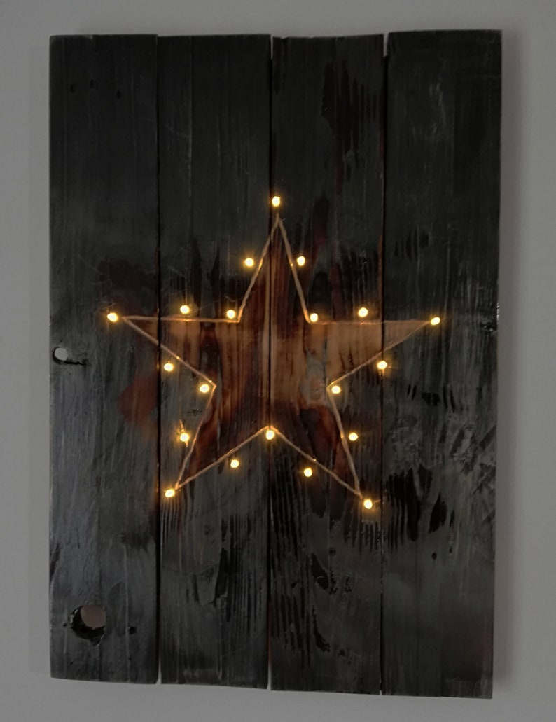 Pallet wall art Star Light up wood star Reclaimed wood wall Etsy