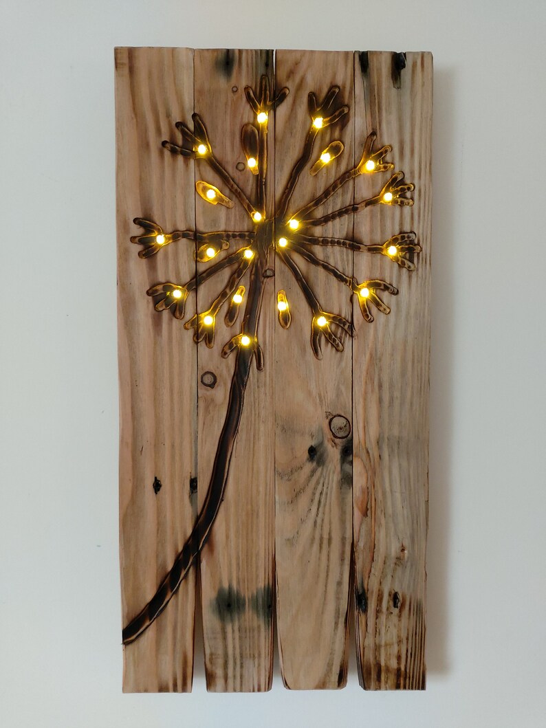 Pallet Wood Dandelion and Tree Light up Wall Decor Wall Art Etsy UK