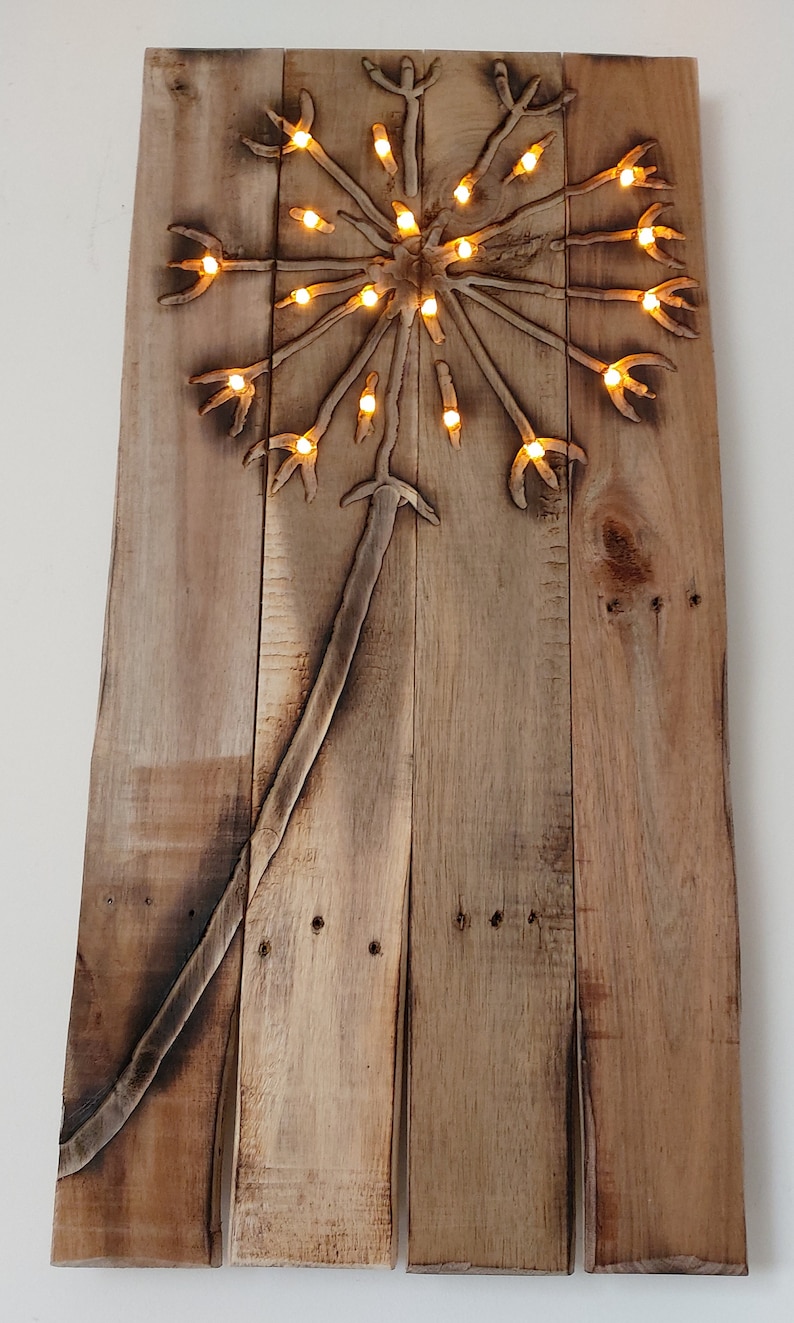 Rustic dandelion wall decor Light up pallet wood wall art Etsy