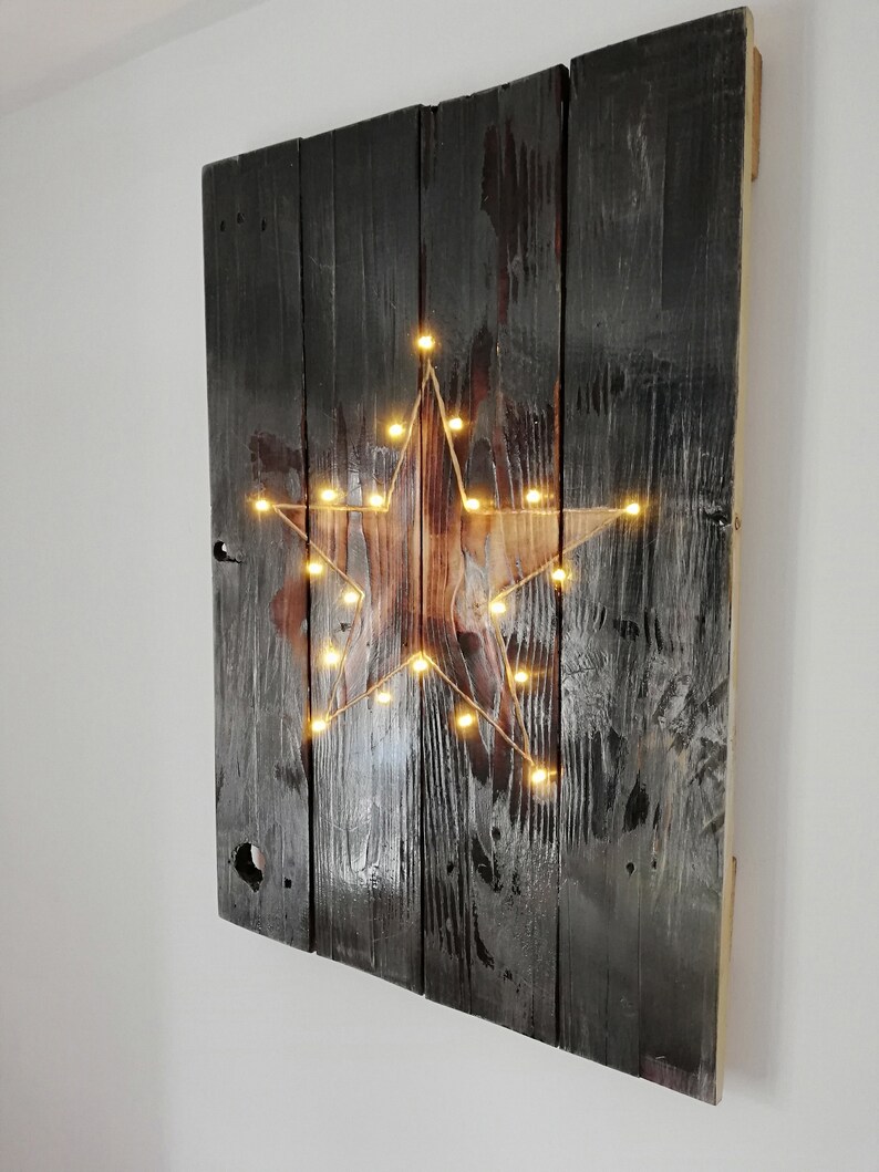 Pallet wall art Star Light up wood star Reclaimed wood wall Etsy
