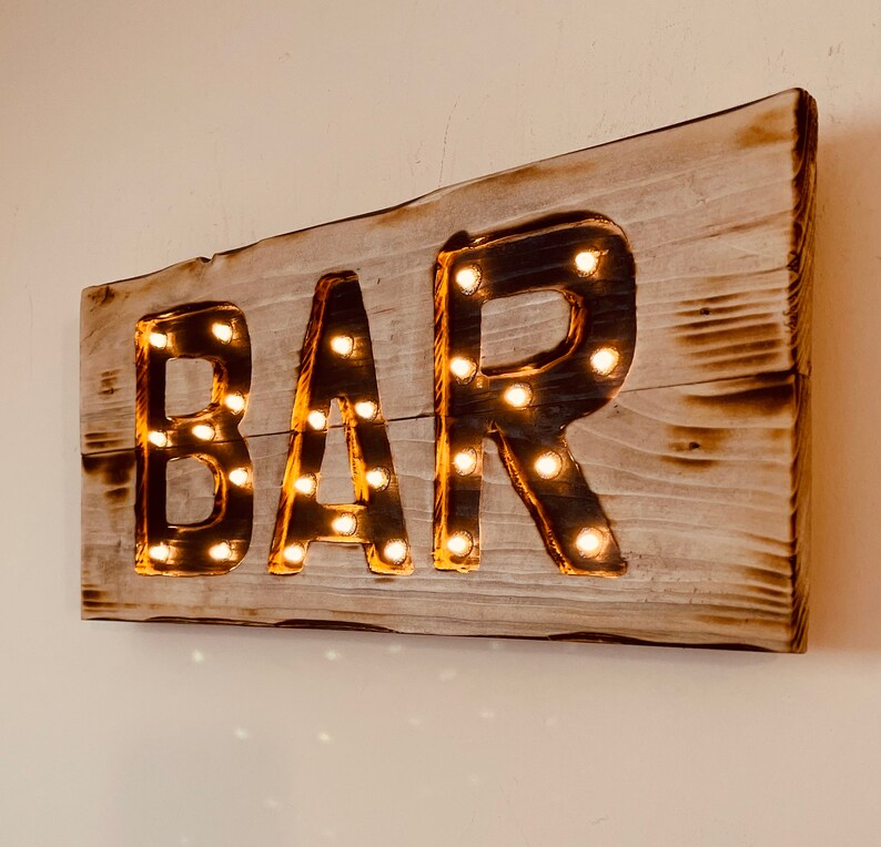 Light up BAR sign Pallet wood bar sign Home bar pub Etsy
