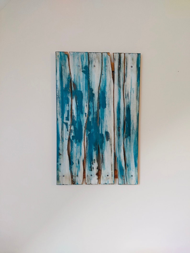 Abstract Wood Painting Reclaimed Wood Canvas Teal Turquoise Etsy UK