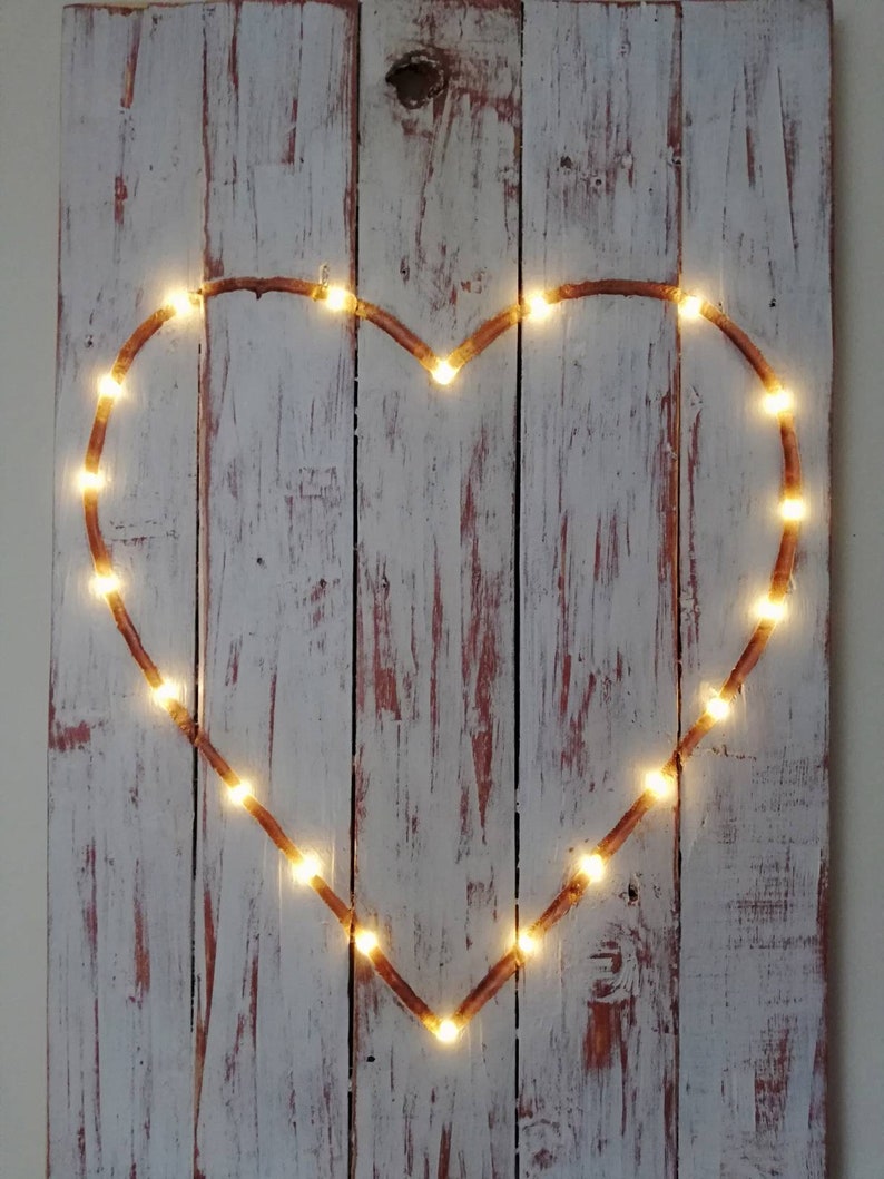 Heart wall art, Pallet wood art, Shabby Chic decor, Reclaimed wood, Rustic wall decor, Pallet art, Light up wall decor, Heart decor image 8