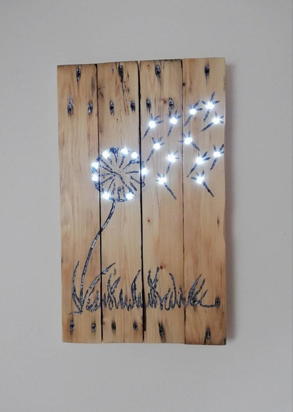 Dandelion Pallet Wall Art Floral Decor Light Up Wood Wall Etsy