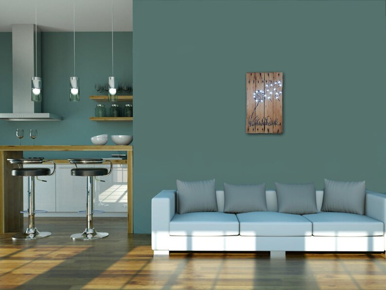 Dandelion Pallet Wall Art Floral Decor Light up Wood Wall Etsy UK