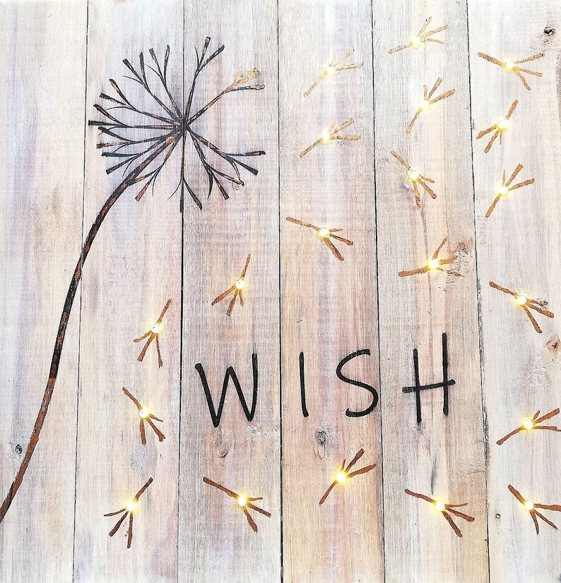 Wish Dandelion Pallet Wall Art Light up Wood Wall Art Floral Etsy UK