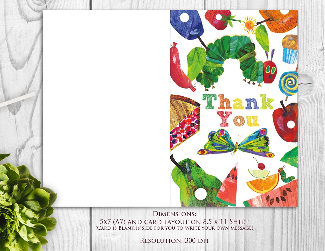Very Hungry Caterpillar Thank You Card DIY Party Printable /