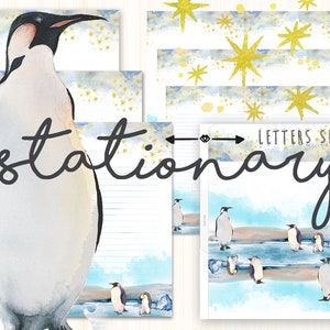 Hermoso juego de cartas Ocean, papelería Penguin, papel Penguin Memo con sobre, juego de impresión de 7, tamaño A4, carta de EE. UU. / Descarga digital