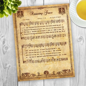 Amazing Grace | Vintage sheet music pdf file, Instant Download, Aged Antique Sheet Music, Hymnal Page Print