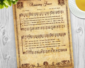 Amazing Grace | Vintage sheet music pdf file, Instant Download, Aged Antique Sheet Music, Hymnal Page Print