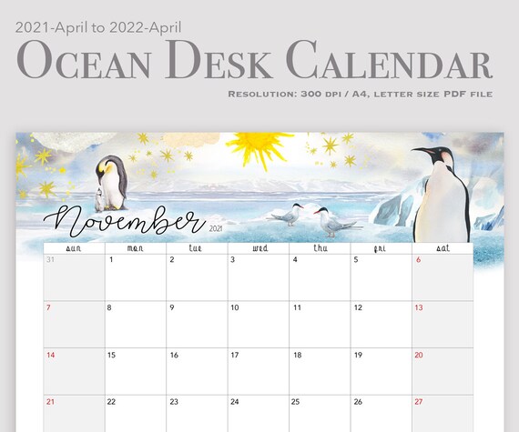 2021 Apr To 2022 Apr Planner Calendar Printable Ocean Etsy