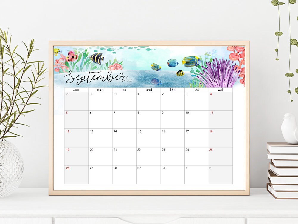 2021Feb to 2022Jan Planner Calendar Printable Ocean Etsy