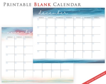 Landscape painting Calendar Monday Start&Sunday Start / Printable Calendar - Painting Calendars Blank calendar - Easy to Print at Home