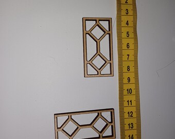 Set of two - one inch by two inch, 2.5 cm by 5 cm - miniature wooden windows - diamond / hexi style.