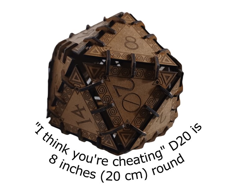 8 Inch, Super Large, 20 Sided i Think You're Cheating RPG DND Wooden