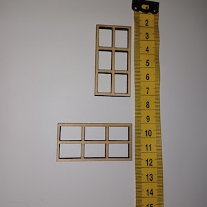 1x2 inch miniature wooden windows - domino / 6 pane style 2.5cm x 5cm - set of two.