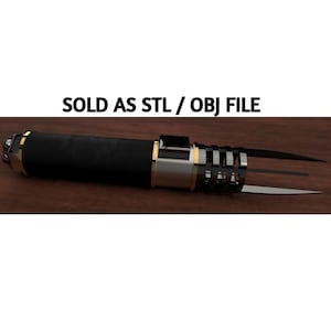 K&ouml;nnte beinhalten: Ein schwarzes und silbernes Lichtschwert mit goldenen Akzenten. VERKAUFT ALS STL / OBJ DATEI.