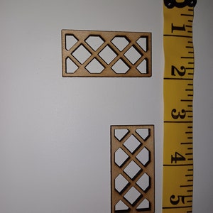 1x2 inch miniature wooden windows - diamond / lattice style 2.5cm x 5cm - set of two.