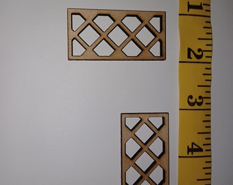 1x2 inch miniature wooden windows - diamond / lattice style 2.5cm x 5cm - set of two.