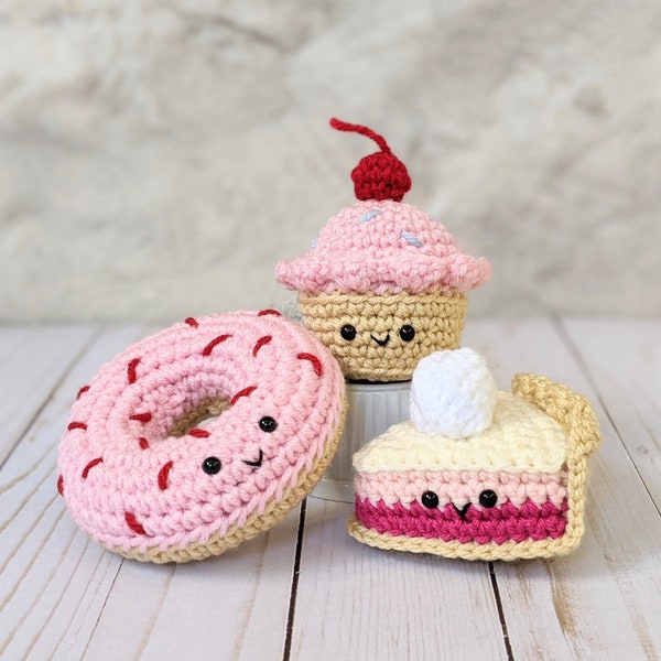 CROCHET PATTERN: Dessert Play Food - Donut, Baby Pie, Cupcakes, Craft Fair Amigurumi Downloadable Pattern, Amigurumi Kawaii Birthday