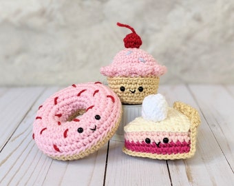 CROCHET PATTERN: Dessert Play Food - Donut, Baby Pie, Cupcakes, Craft Fair Amigurumi Downloadable Pattern, Amigurumi Kawaii Birthday