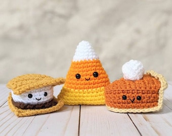 CROCHET PATTERN: Fall Candy Corn, Smore, Pumpkin Pie Amigurumi, Craft Market Downloadable Crochet Pattern, Cute Trick or Treat Plush