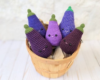 CROCHET PATTERN: Eggplant Vegetable Play Food Plush, Amigurumi Tutorial Downloadable Beginner Crochet Pattern