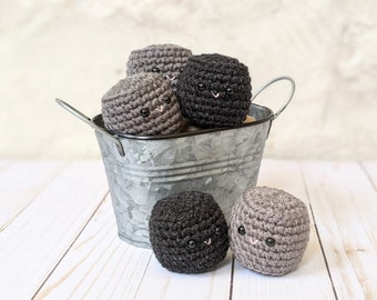 CROCHET PATTERN: Christmas Lump of Coal Ornament, Crochet Stuffed Coal Holiday Ornament, Stocking Stuffer Gifts