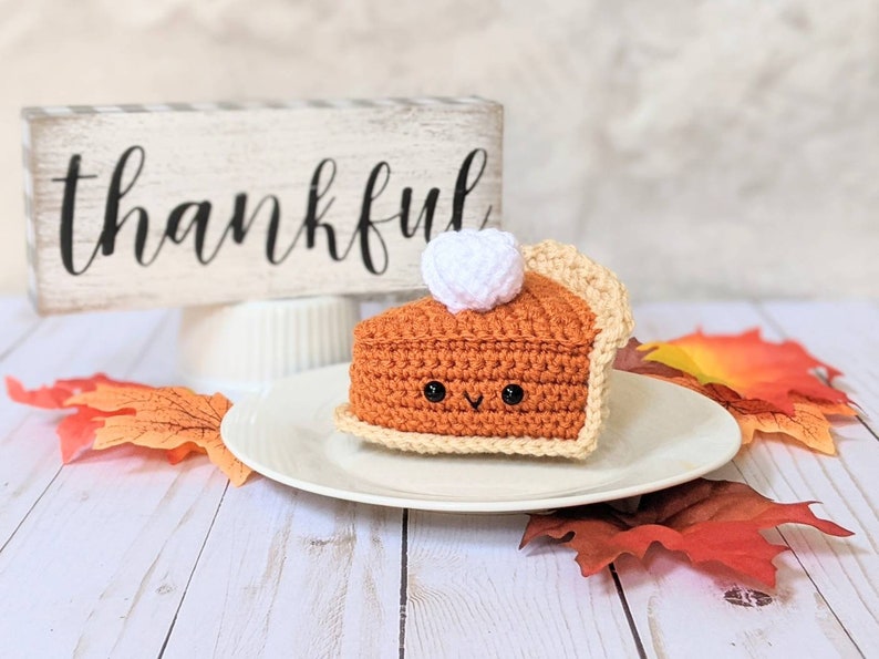 HAAKPATROON: Pompoentaart Play Food, Thanksgiving Amigurumi downloadbaar PDF-patroon, herfstdecor haakpatroon, schattige Kawaii pluche afbeelding 1